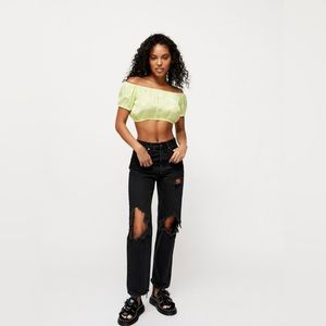 Motel lime green Satin Off-The-Shoulder Top size Medium